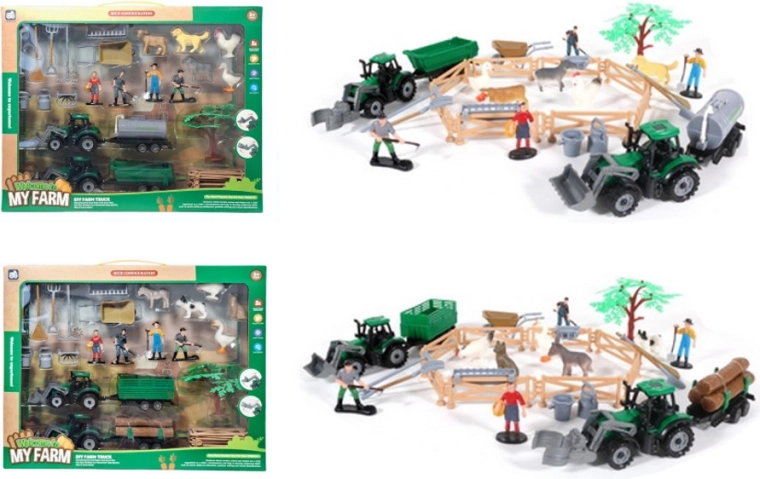 Bauernhof-Set: Traktor mit Anhänger und Zubehör