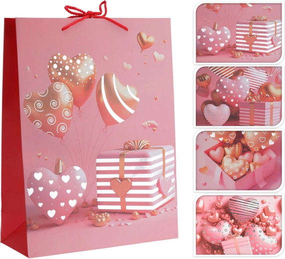 Geschenktasche mit Herzmotiv 23 × 18 × 10 cm, Mix aus Dekoren