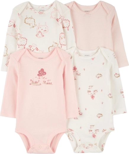 Carter’s Mädchen-Langarmbodys Pink/Ivory, 4er-Set, Gr. 56