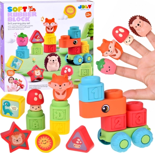 Weiche sensorische Gummiwürfel 3-in-1 mit Fingerpuppen