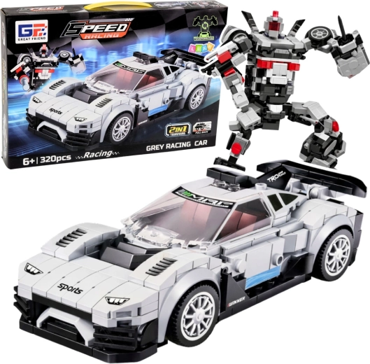 2-in-1-Bauset Rennwagen und Roboter, 320 Teile, weiß