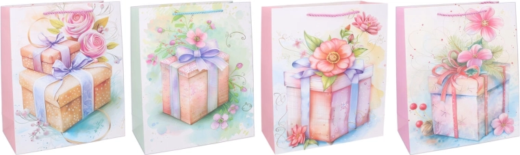 Geschenkpapiertüte M 26 × 32 × 10 cm – ganzjährig, florales Design