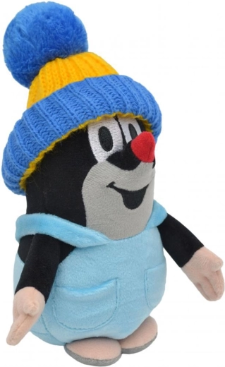 Moravská ústředna Maulwurf im Höschen mit blau-gelber Strickmütze 20 cm