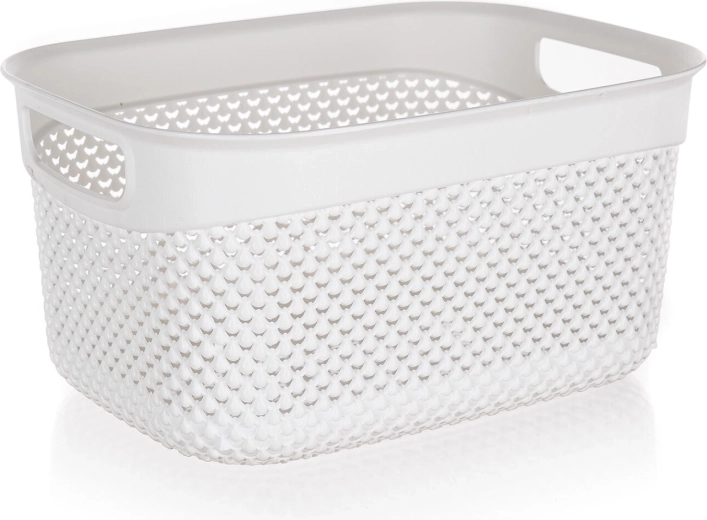 Plastischer Aufbewahrungskorb in Rattan-Optik, weiß, 23 × 17 × 12 cm, 3,3 l