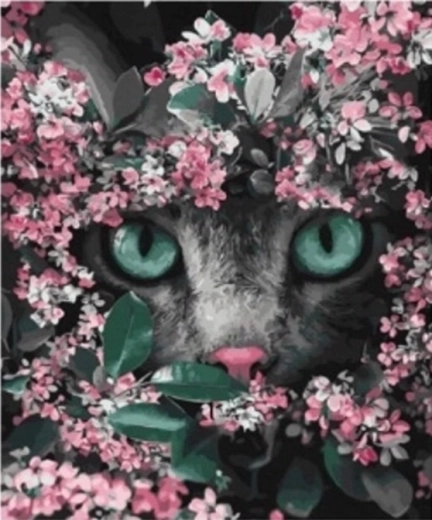 Diamantmalerei – Kätzchen in Blumen 30 × 40 cm