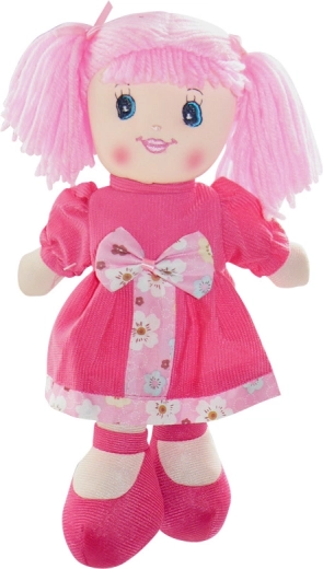 Stoffpuppe 30 cm in dunkelrosa Kleidchen mit Schleife