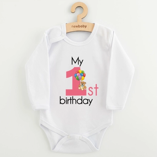 Baby-Body mit Aufdruck New Baby My First Birthday, rosa, Gr. 86 (12–18 Monate)