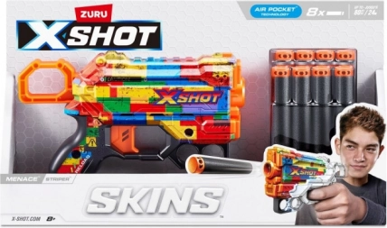 X-Shot SKINS MENACE Werfer (8 Pfeile) Muster Striper