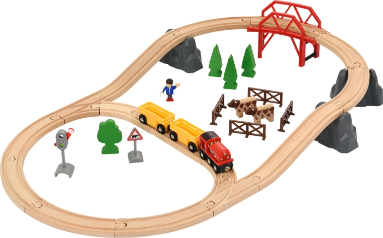 Holzeisenbahn mit ländlicher Landschaft