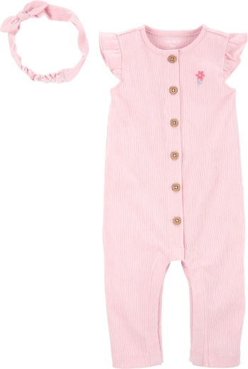 Carter’s Mädchenset: ärmelloser Overall mit Reißverschluss und Haarband, rosa