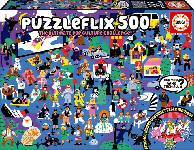 Educa Puzzleflix 500 Teile – filmische Herausforderung mit 100 versteckten Hinweisen