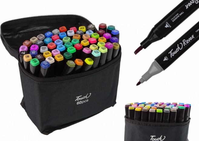 Set mit alkoholischen Markern Touch Raven 60 Stück mit Doppelfasern