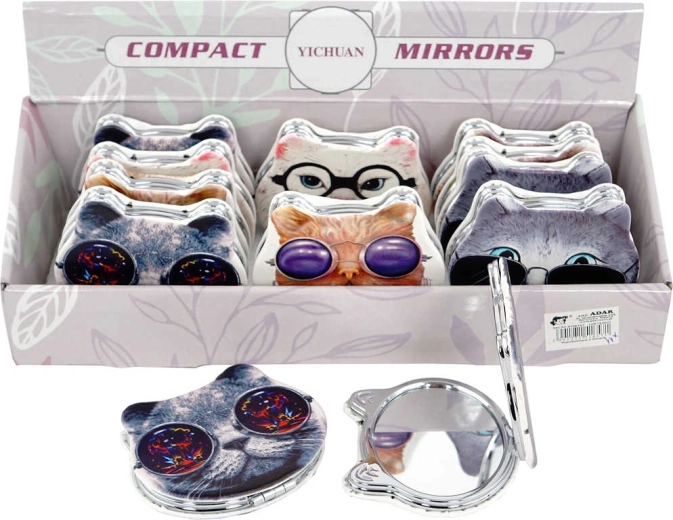 Aufklappbarer beidseitiger Kinderspiegel Katze mit Brille 8 cm – 1 Stück