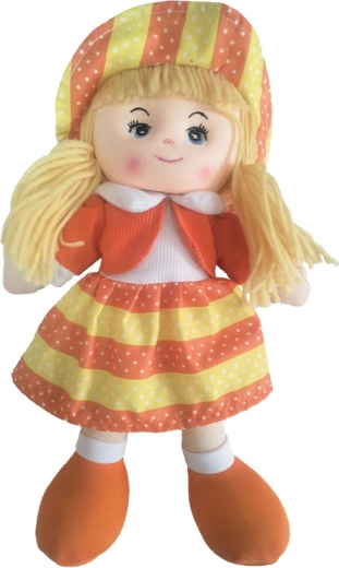 Stoffpuppe 60 cm im orangefarbenen Kleid