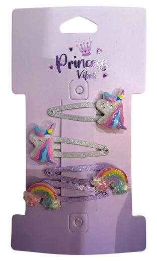 Pink Set glitzernder Haarspangen Einhorn und Regenbogen (4 Stk.)