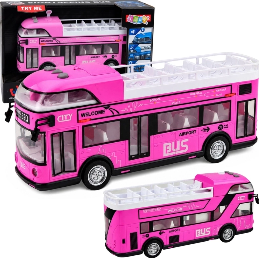 Rosa Doppeldecker-Stadtbus für Kinder mit Licht, Sound und zu öffnenden Türen