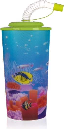 Becher mit Deckel und Trinkhalm SEA 470 ml Kunststoff
