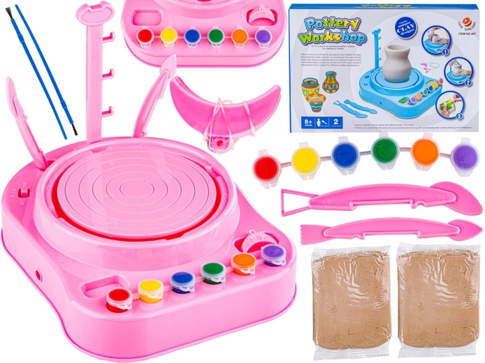 Rosa Kinder-Töpferscheibe kleiner Künstler – Kreativset mit Farben und Modelliermasse