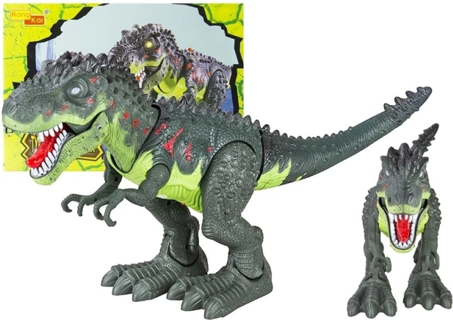 Laufender Dinosaurier T‑Rex mit Batterien mit Lichtern und Geräuschen – grün