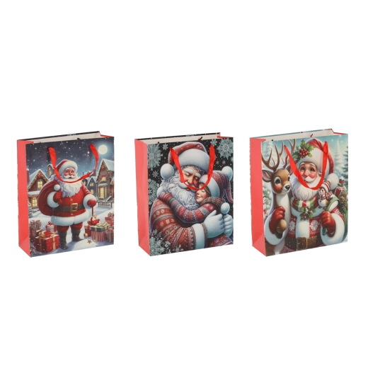 Weihnachtliche Geschenktaschen mit Santa, Motiv-Mix, 26 × 32 × 10 cm, 12 Stk.