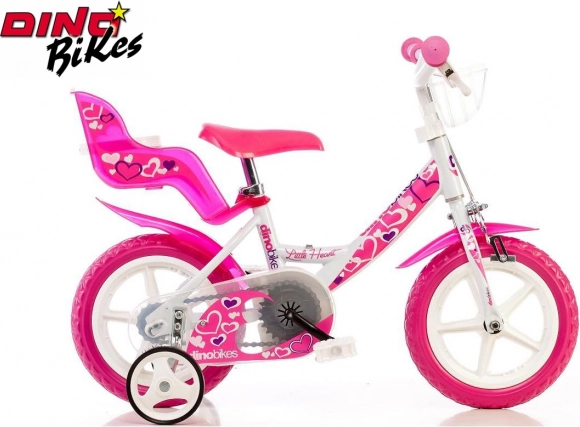 Dino Bikes Little Heart Kinderfahrrad 12" weiß-rosa mit Stützrädern