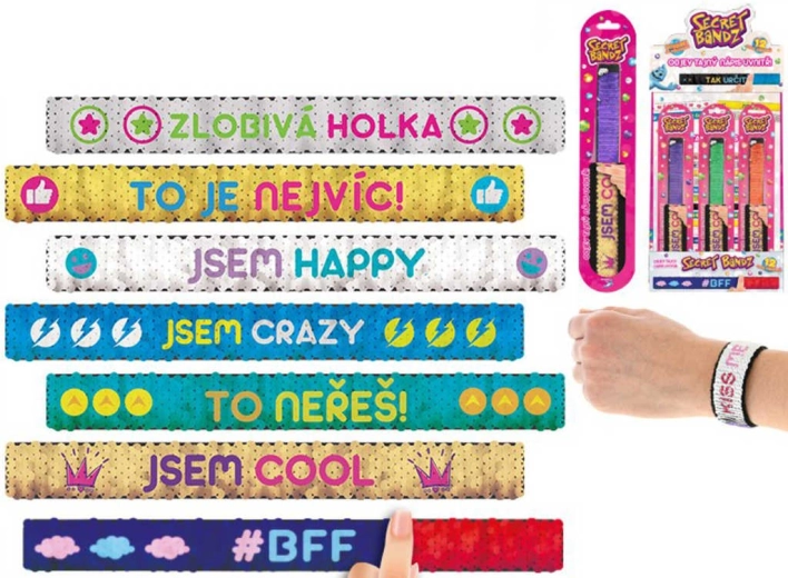 Secret Bandz Paillettenarmband mit Schnappband und tschechischer Aufschrift 23 cm - 1 Stück