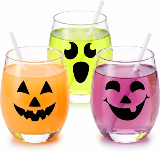 Set elektrostatischer Halloween-Aufkleber mit schwarzen Kürbisgesichtern, 16 Stück