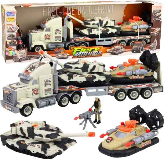 Militär-Set mit Sattelschlepper, Panzer und Luftkissenboot mit Licht- und Soundeffekten