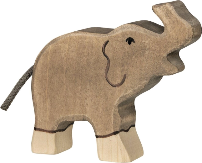 Holztiger Elefant klein mit erhobenem Rüssel – 1 Stück