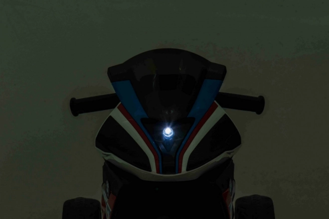 BMW HP4 Kinder-Elektromotorrad Blau + 3 Räder + LED + MP3 USB + Ökoleder