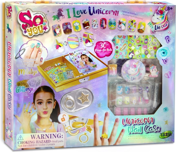 Tasia Set aus 30 selbstklebenden Nägeln mit Einhorn und Glitzer