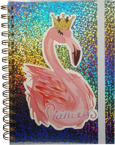 Holografisches Tagebuch mit Flamingo und Gummiband