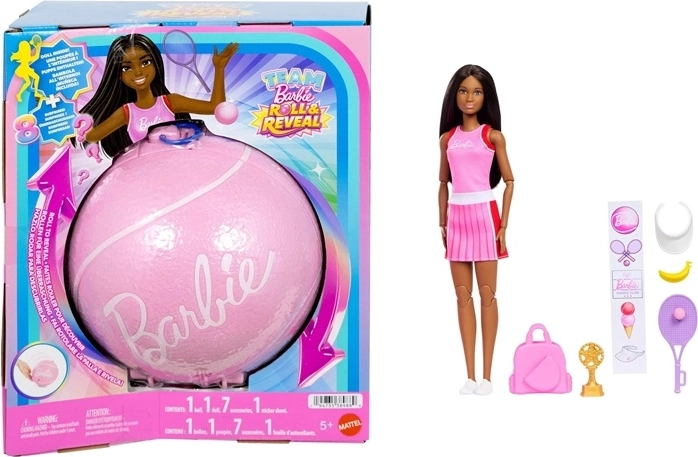 Barbie Team Roll and Reveal Tennisspielerin – Puppe in einer Überraschungskugel