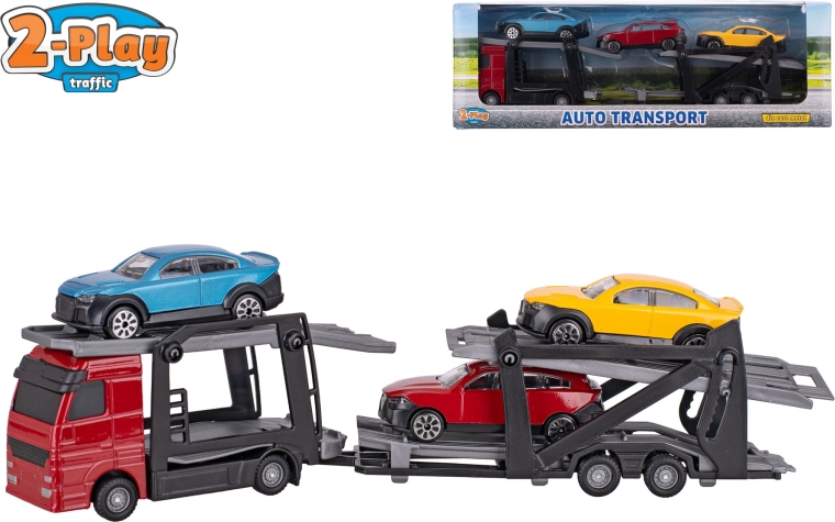 Autotransporter 1:60 mit abnehmbarem Anhänger und 3 Autos