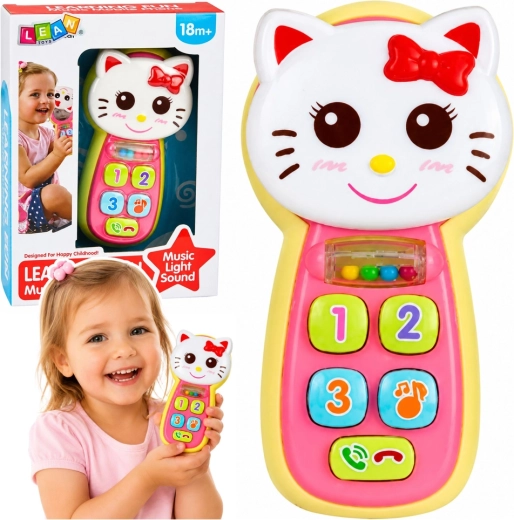 Interaktives Kindertelefon „Kätzchen“ mit Lichtern, Geräuschen, Spiegel und Rassel