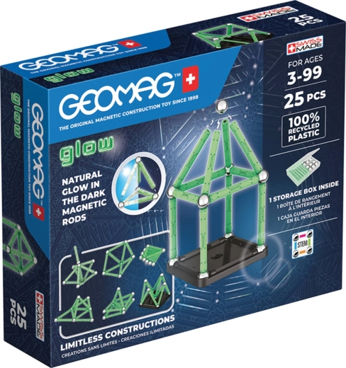 Geomag Glow – leuchtendes Magnet-Bauset aus recyceltem Kunststoff, 25 Teile