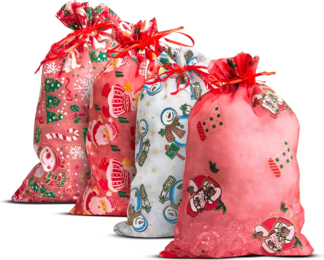 Geschenktüte aus Organza mit Weihnachtsmotiv 20 × 30 cm – 1 Stück