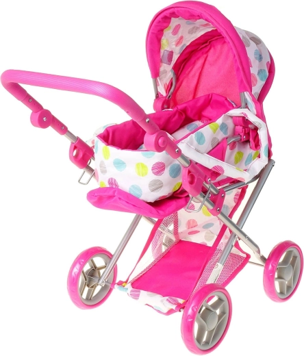 Puppenwagen ADAR 2-in-1 rosa-weiß mit Punkten – 1 Stück