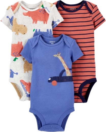 Carter’s Baby-Body kurzarm, braun-blau, 3er-Pack (Gr. 56)