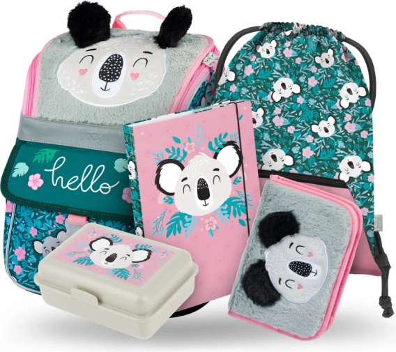 Set Schulbedarf Zippy Baby Koala: Rucksack, Federmäppchen, Beutel, Ordner, Brotdose