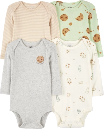 Carter's Baby-Body mit langen Ärmeln Milk & Cookies, 4 Stk., Gr. 56