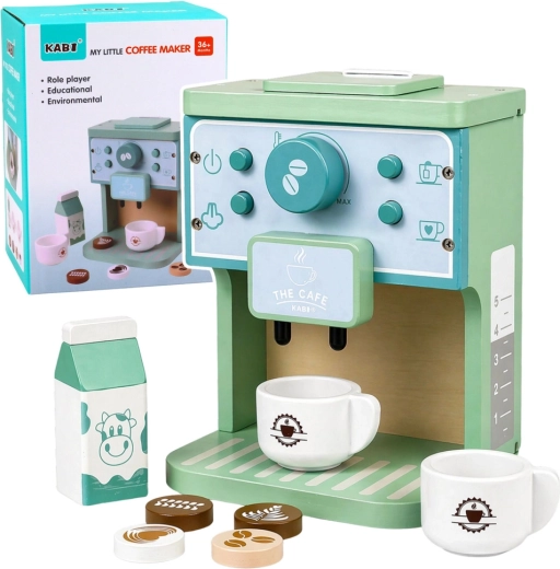 Kaffeemaschine aus Holz mit Tassen und Zubehör für Kinder