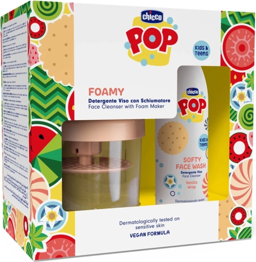 Chicco POP Softy sanftes Reinigungsgel fürs Gesicht Vanilla Wrap 150 ml mit Schaumspender