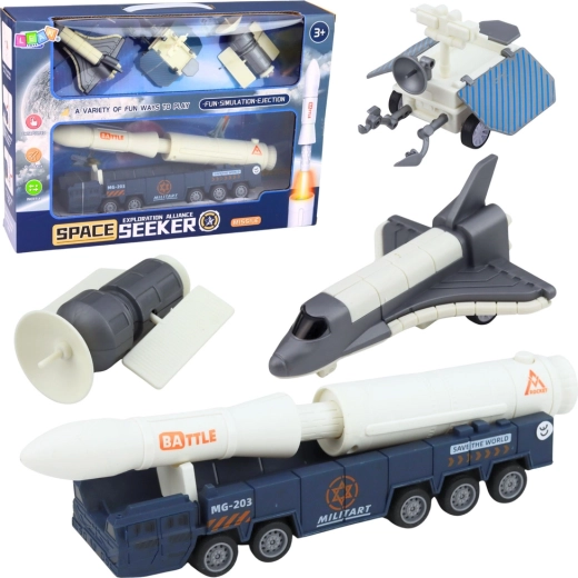 Weltraum-Set – Rakete, Space Shuttle, Satellit und Transportfahrzeug