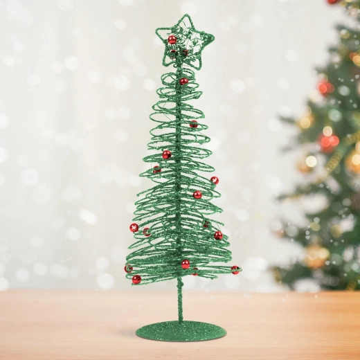 Glitzernder Weihnachtsbaum aus Metall, grün, 28 cm