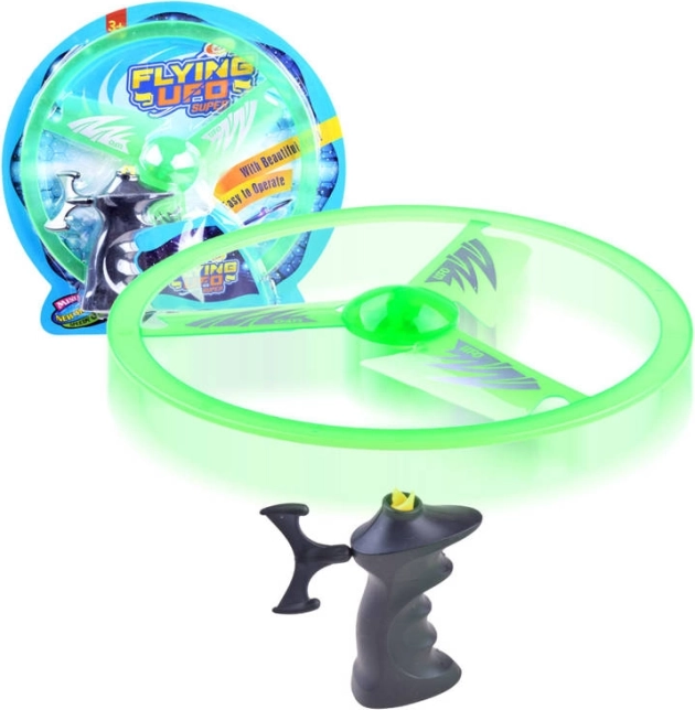 Fliegende Scheibe mit Abschussvorrichtung und Lichteffekt – Grün