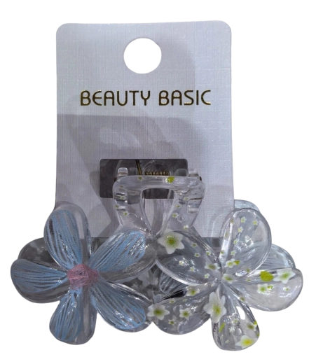 PINK transparenter Haarclip mit zwei Blumen, blau - 1 Stück
