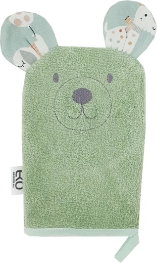 EKO Baumwoll-Waschlappen mit Öhrchen Bear, olivgrün, 20 × 15 cm