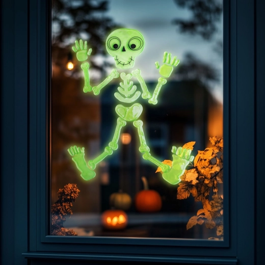 Phosphoreszierende Fensterdekoration für Halloween – Skelett, 24 × 15 cm