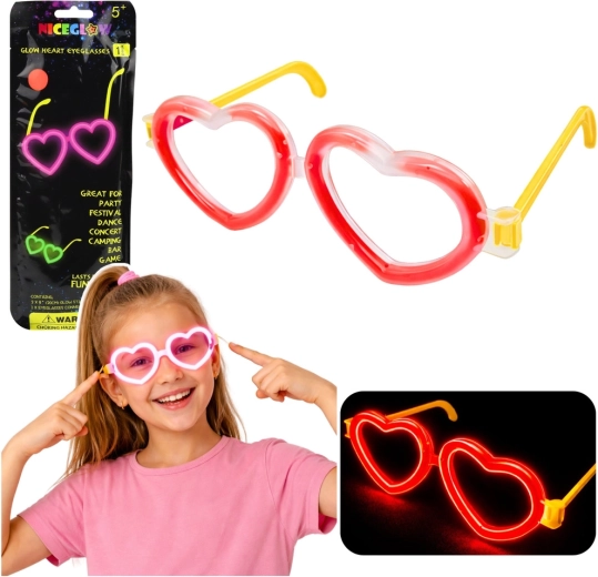 Fluoreszierende Herzbrille leuchtend im Dunkeln – neonrot